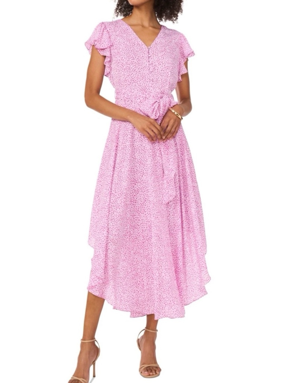 Vince Camuto Ruffle-Sleeve Midi Dress with Tie Waist NWT SIZE M